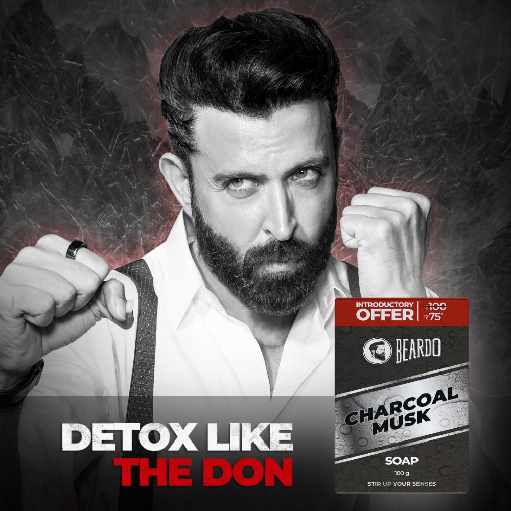 Close-up of Beardo Activated Charcoal Musk Soap lathering.