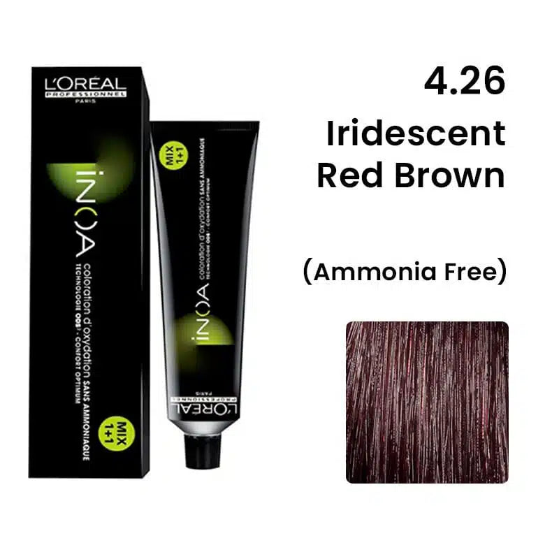 L'Oreal  Professionnel Paris - 4.26 Iridescent Red Brown - Inoa Ammonia Free Permanent Colour - Mix 1:1 - (60g) - House of Ateeq