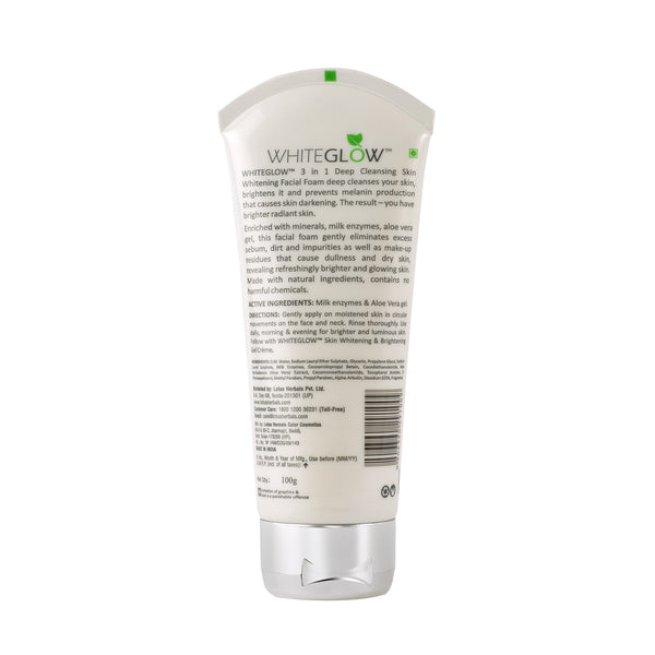 Lotus Herbals WhiteGlow 3-In-1 Deep Cleansing Skin Whitening Facial Foam, 100g
