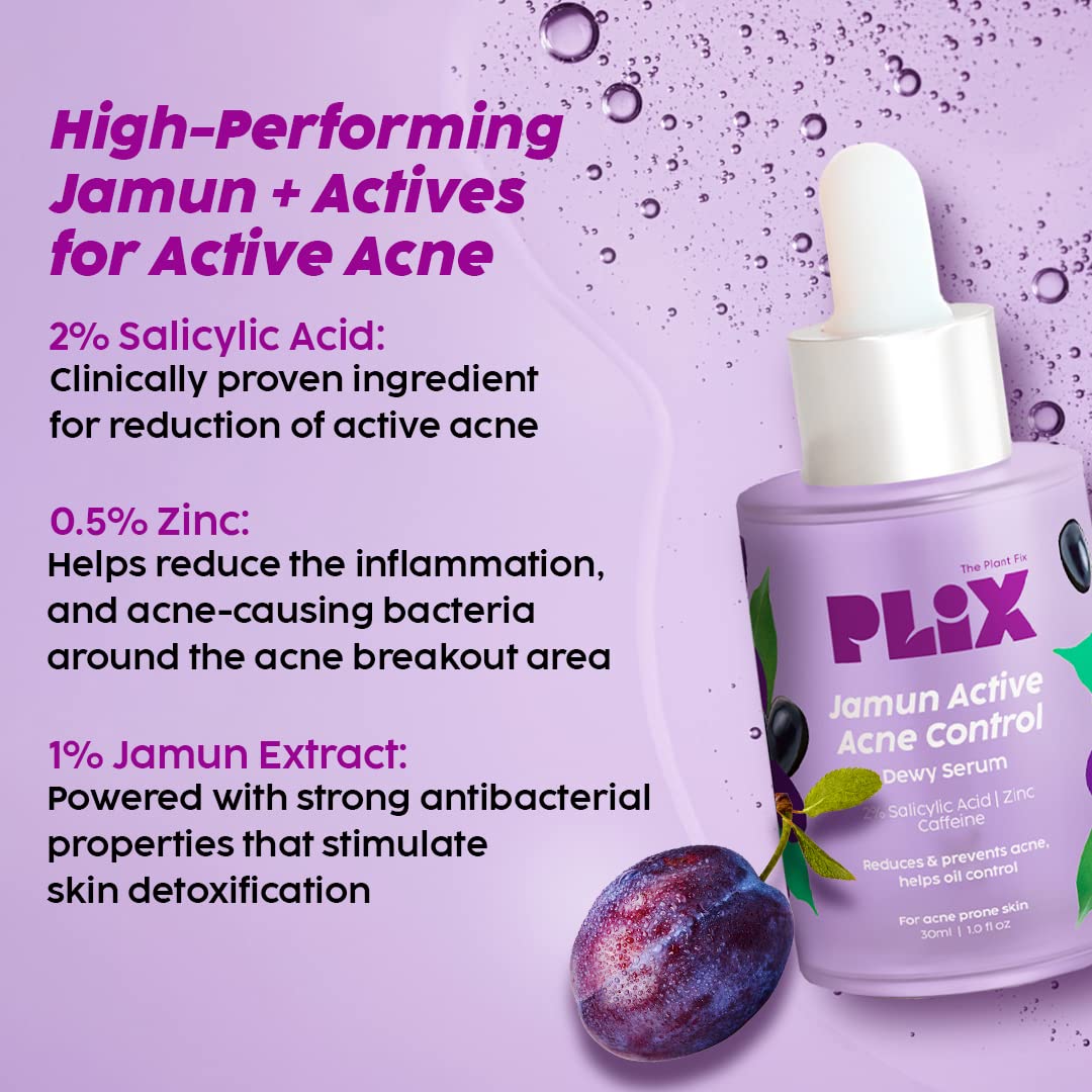 Plix Jamun 2% Salicylic Acid Exfoliating Face Serum | For Active Acne & Blackheads, 30ml