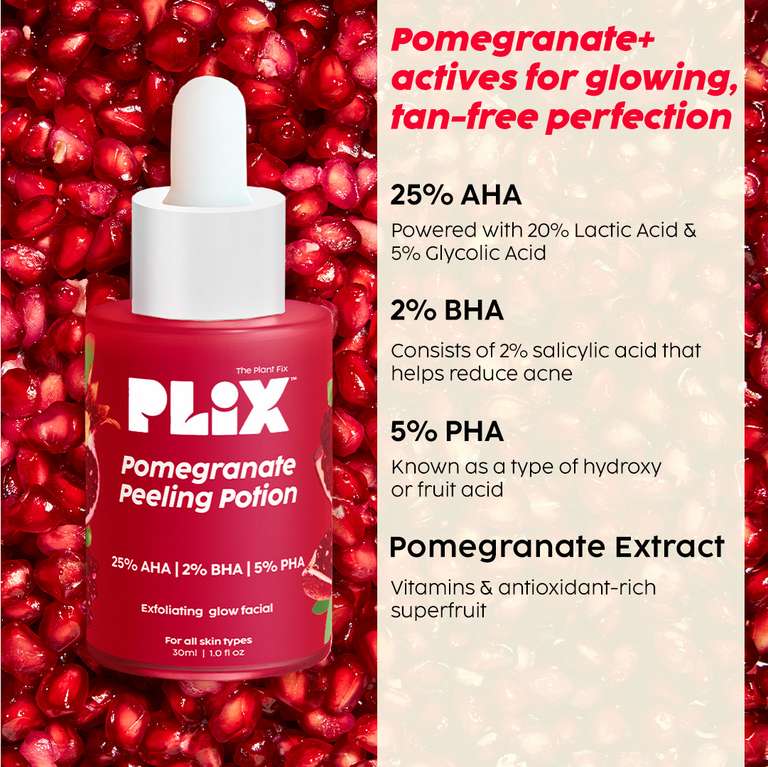 Plix Pomegranate Peeling Potion for Smooth, Tan-Free Glowing Skin, 30ml