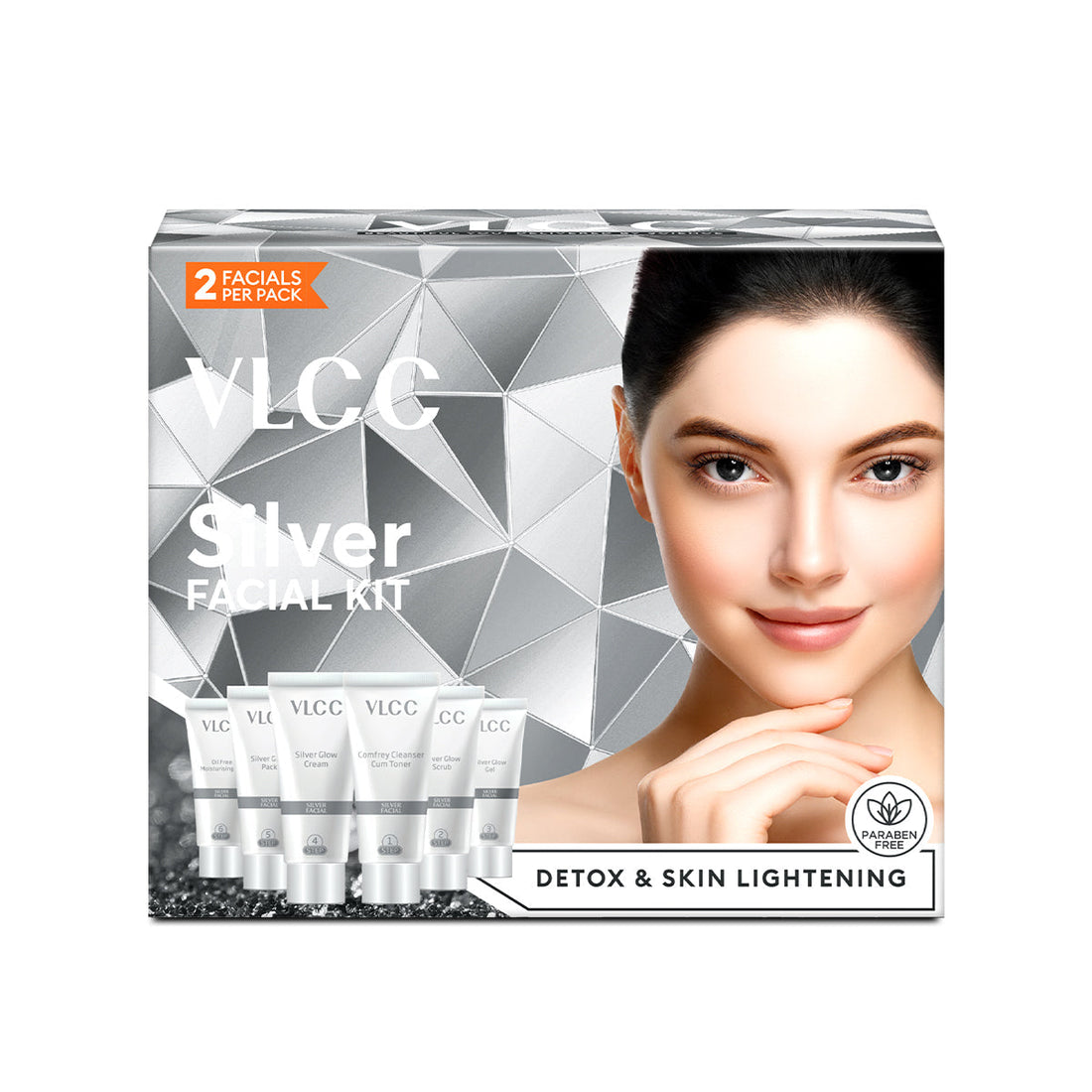 VLCC Silver Facial Kit packaging with a woman's face on a white background