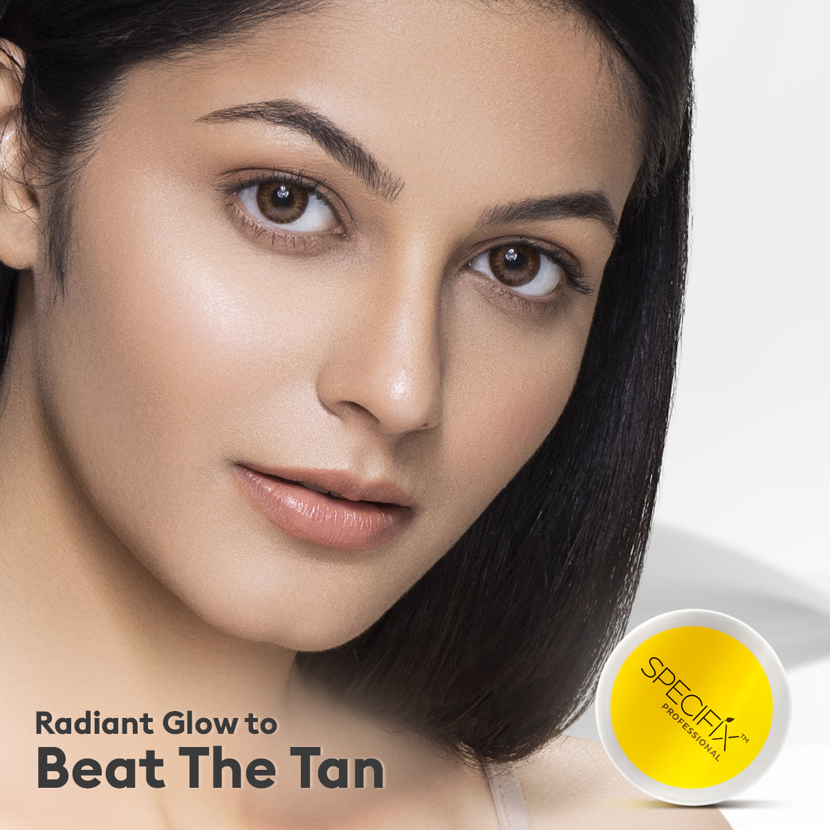 Woman with a radiant glow, featuring the SPECIFIX logo.